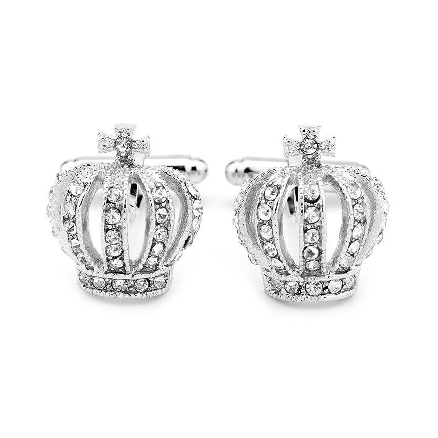 Silver Crown With Faux Diamonds Cufflinks