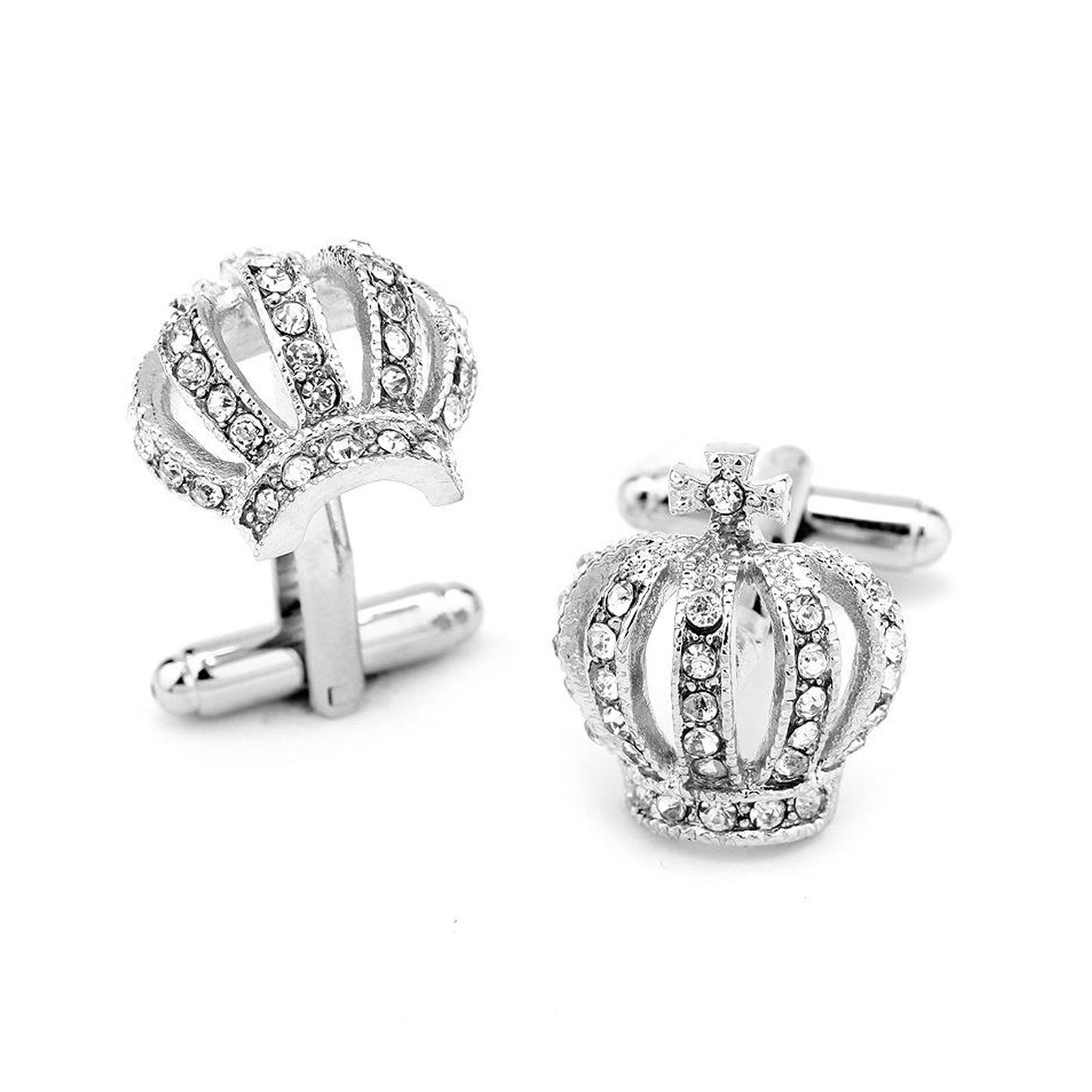 Silver Crown With Faux Diamonds Cufflinks